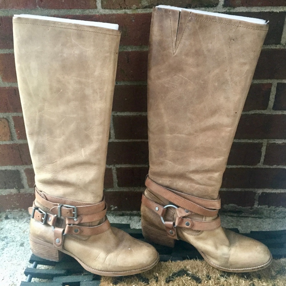 Gianni Bini Leather Knee High Belted Riding Boots